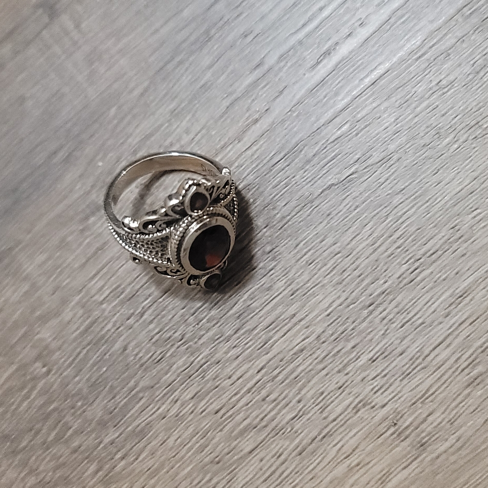 Ornate Silver And Ruby Gemstone Ring With Intrica… - image 2